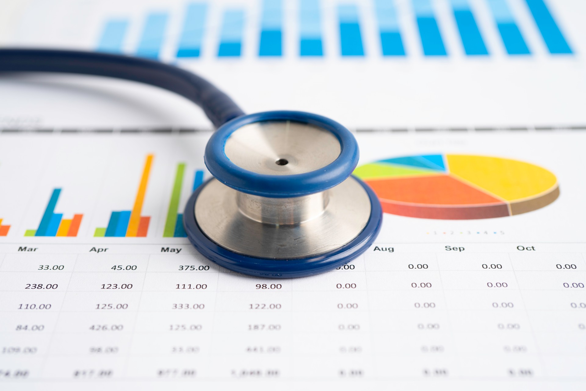 Stethoscope on graph, Finance, economy business data.